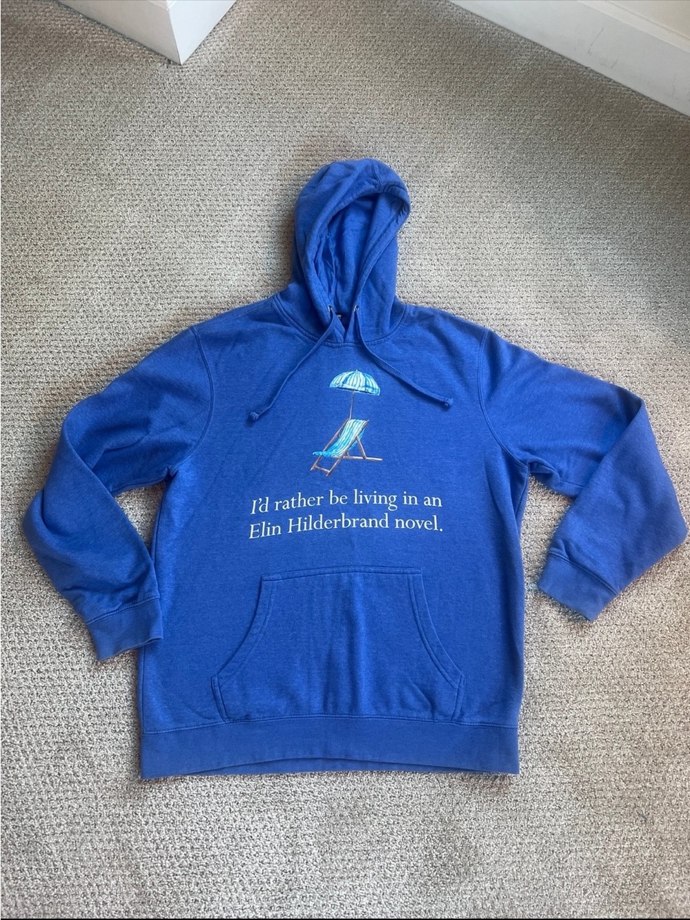 Elin Hilderbrand Nantucket Novel Hoodie Blue Beach Chair